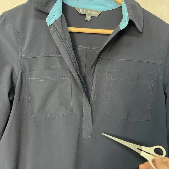 Title Nine Wren Utility Dress Women's M Blue Button Up Long Sleeve Shirt - Picture 8 of 8